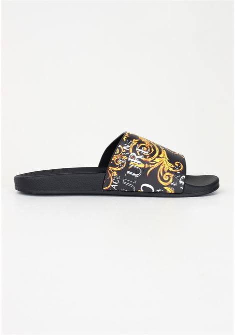 Black slippers for men with Logo Couture print VERSACE JEANS COUTURE | slipper | 74YA3SQ4ZS631G89