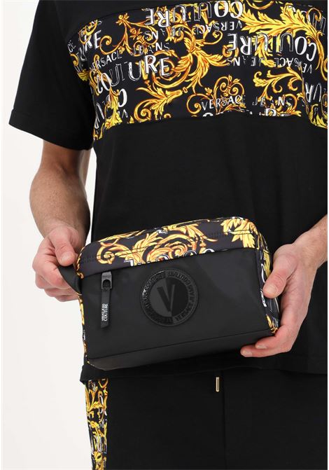 Black clutch bag for men with Logo Couture print and V-Emblem logo VERSACE JEANS COUTURE | Bag | 74YA4B7CZS588G89