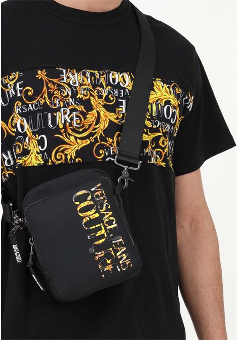 Men's black shoulder bag with logo embellished with Logo Couture pattern VERSACE JEANS COUTURE | Bag | 74YA4B96ZS394M09