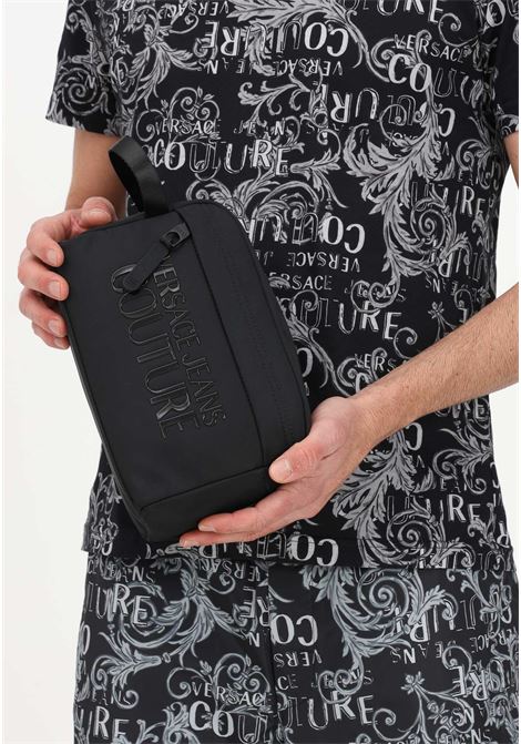 Black clutch bag for men with lettering logo VERSACE JEANS COUTURE | Bag | 74YA4B9CZS394899