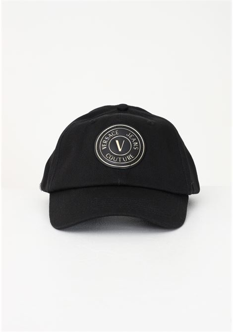 Black cap for men with V-Emblem logo VERSACE JEANS COUTURE | Hat | 74YAZK16ZG167G89