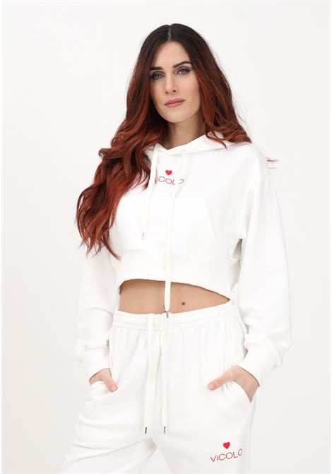 Women's white crop sweatshirt with logo print VICOLO | RE0020A02