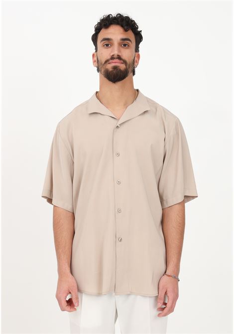 Short sleeve men's beige casual shirt YES LONDON | Shirt | XCM7138PIOMBO