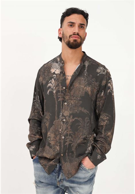 Brown elegant men's shirt with tropical pattern YES LONDON | Shirt | XCM7142.