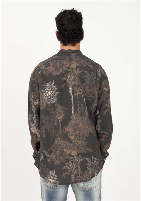 Brown elegant men's shirt with tropical pattern YES LONDON | Shirt | XCM7142.
