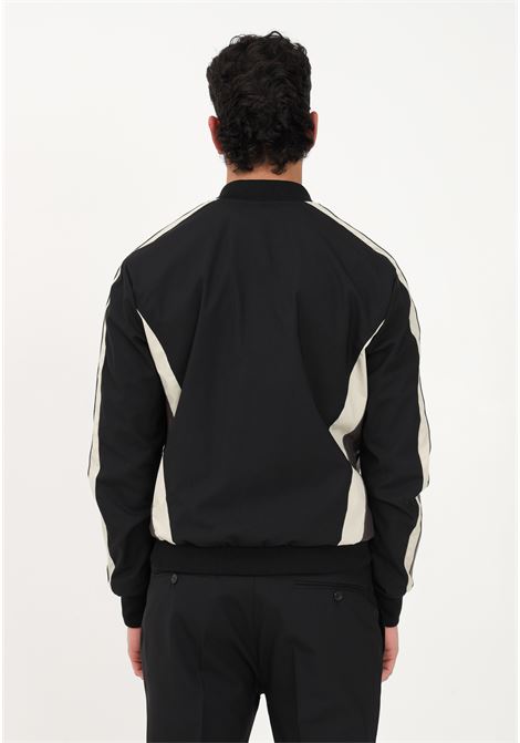 Black men's windbreaker with leather inserts and color block motif YES LONDON | XG5179NERO-FANGO