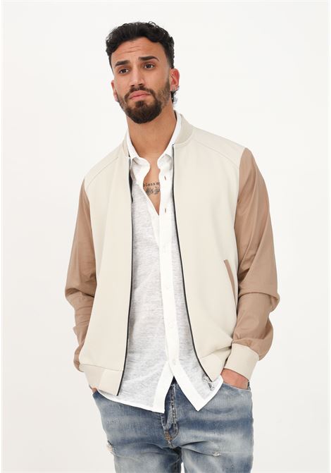 Men's beige sweatshirt with zip and contrasting sleeves YES LONDON | XMF3850BEIGE/CAMEL