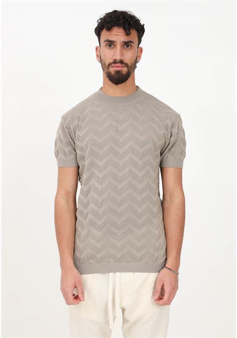 Men's beige casual t-shirt with zig zag pattern YES LONDON | T-shirt | XML3540FANGO