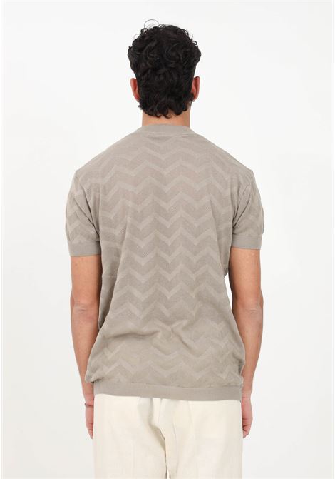 Men's beige casual t-shirt with zig zag pattern YES LONDON | T-shirt | XML3540FANGO