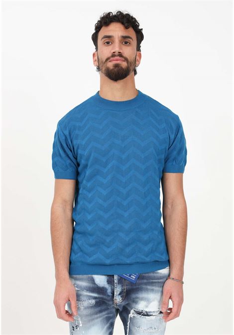 Teal green men's casual t-shirt with zig zag pattern YES LONDON | T-shirt | XML3540OTTANIO