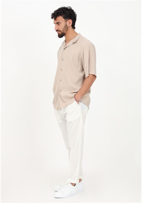 White casual trousers for men with pleats on the bottom YES LONDON | Pants | XP3156PANNA