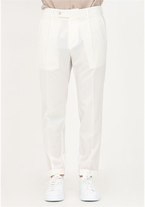 White casual trousers for men with pleats on the bottom YES LONDON | Pants | XP3156PANNA