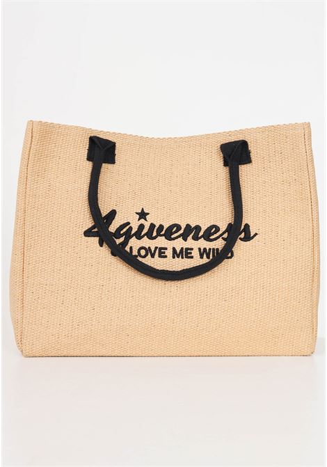 Sand-colored women's beach bag promo straw paper with 4giveness embroidery 4GIVENESS | FGAW3996005
