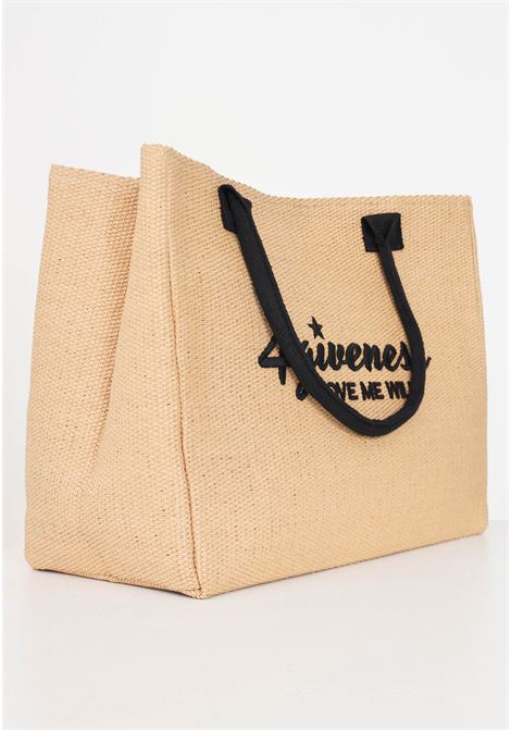 Sand-colored women's beach bag promo straw paper with 4giveness embroidery 4GIVENESS | Bags | FGAW3996005