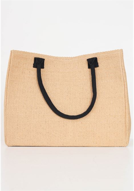 Sand-colored women's beach bag promo straw paper with 4giveness embroidery 4GIVENESS | Bags | FGAW3996005