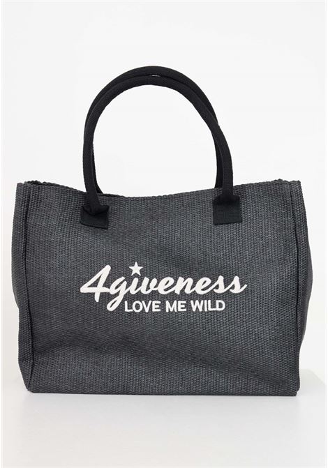 Black women's beach bag promotional paper straw with 4giveness embroidery 4GIVENESS | FGAW3996110