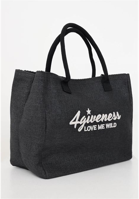 Black women's beach bag promotional paper straw with 4giveness embroidery 4GIVENESS | Bags | FGAW3996110