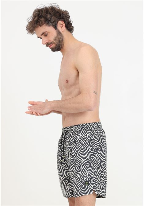 Shorts mare da uomo nero fantasia con patch logo 4GIVENESS | Beachwear | FGBM4007110