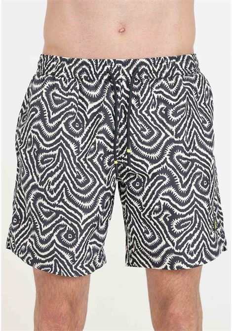 Shorts mare da uomo nero fantasia con patch logo 4GIVENESS | Beachwear | FGBM4007110