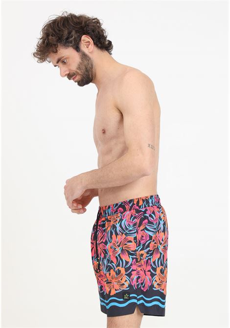 Shorts mare da uomo nero fantasia con patch logo 4GIVENESS | Beachwear | FGBM4016200