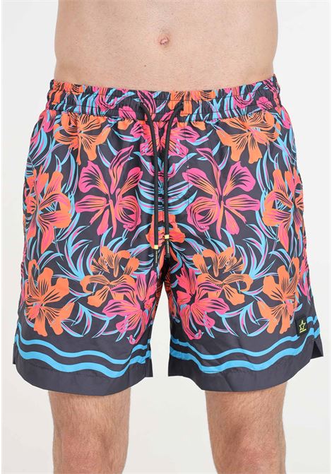 Shorts mare da uomo nero fantasia con patch logo 4GIVENESS | Beachwear | FGBM4016200