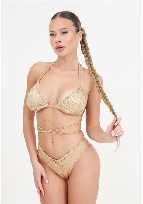 Bikini da donna oro triangolo con lacci lunghi e arricciature 4GIVENESS | Beachwear | FGBW3779200