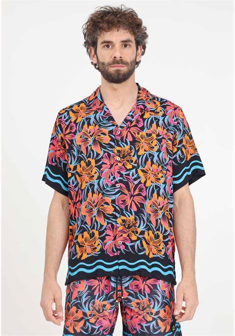 Camicia da uomo nera con stampa floreale 4GIVENESS | Camicie | FGCM4021200