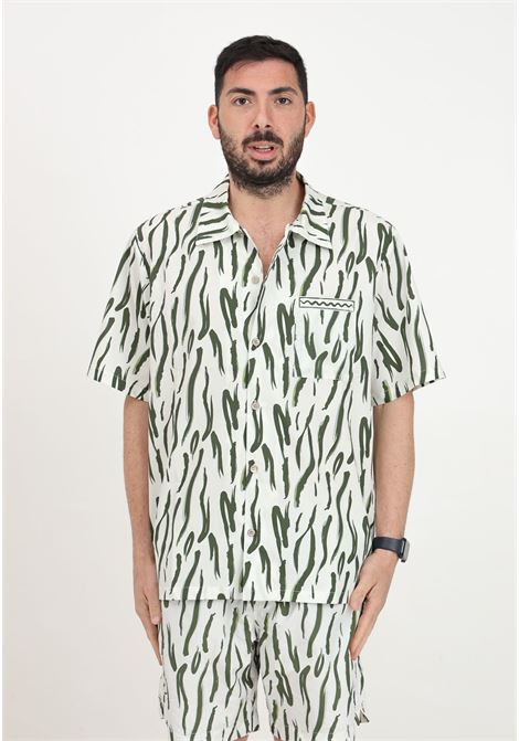 White men's shirt with green animal print 4GIVENESS | Shirt | FGCM4023200