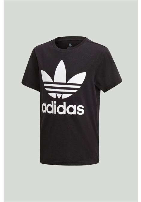 T-shirt sportiva nera per bambino e bambina con maxi stampa logo Trefoil ADIDAS ORIGINALS | T-shirt | DV2905.