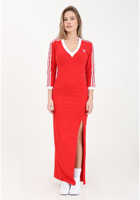 Long red and white adicolor 3-stripes maxi women's dress ADIDAS ORIGINALS | Dresses | II0750.