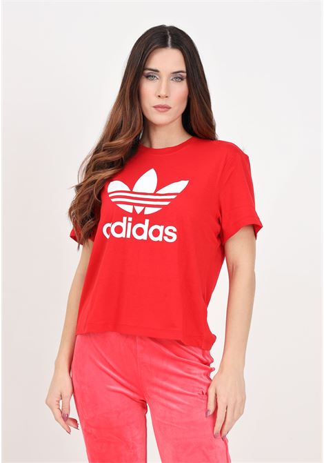 T-shirt da donna rossa con trifoglio Adicolor Better Scarlet ADIDAS ORIGINALS | IM6930.