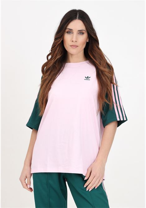 T-shirt da donna rosa e verde colorblock oversized long-sleeve ADIDAS ORIGINALS | T-shirt | IM9813.