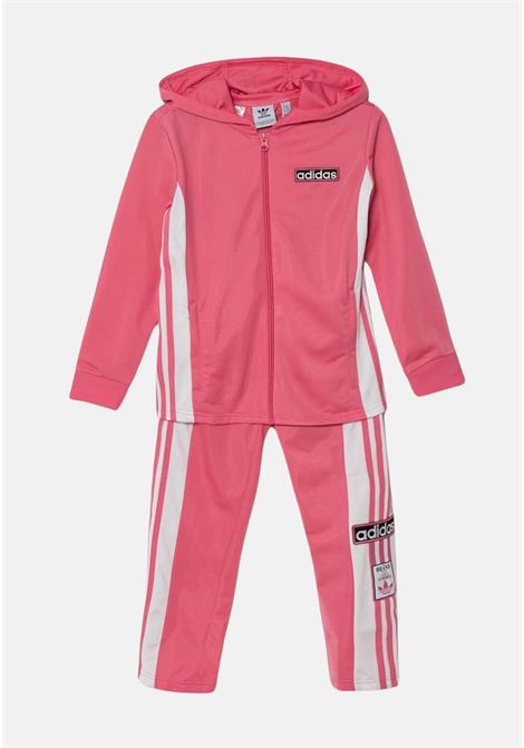 Tuta da bambina rosa e bianca con strisce sui lati della felpa e dei pantaloni ADIDAS ORIGINALS | Tute | IN2106.