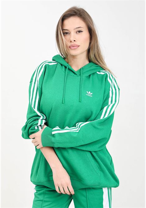 Felpa da donna verde e bianca 3 stripes hoodie oversize ADIDAS ORIGINALS | IN8398.