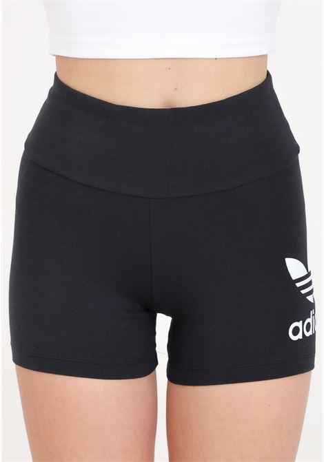 Shorts elasticizzati da donna neri stampa logo bianco ADIDAS ORIGINALS | IP2962.