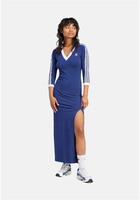 Blue and white women's dress with three-stripe neckline ADIDAS ORIGINALS | IP2987.