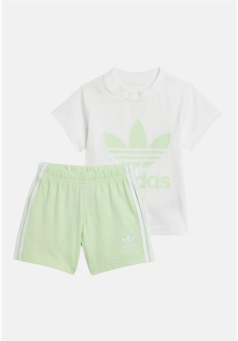 White and green Trefoil shorts tee set for newborns ADIDAS ORIGINALS | IR6871.