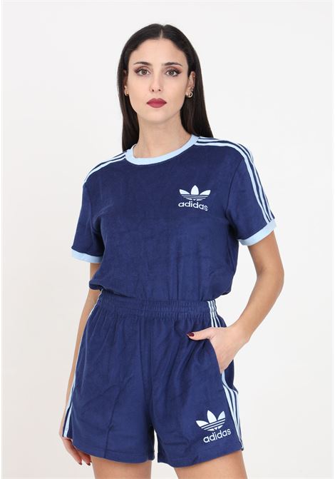 T-shirt da donna blu scuro in terry con 3 strisce laterali ADIDAS ORIGINALS | T-shirt | IR7465.