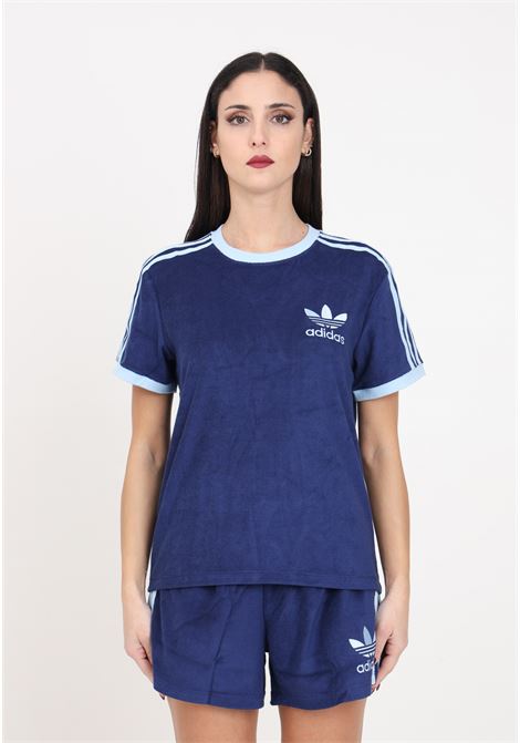 T-shirt da donna blu scuro in terry con 3 strisce laterali ADIDAS ORIGINALS | IR7465.