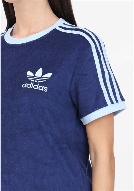 Dark blue women's terry t-shirt with 3 side stripes ADIDAS ORIGINALS | IR7465.