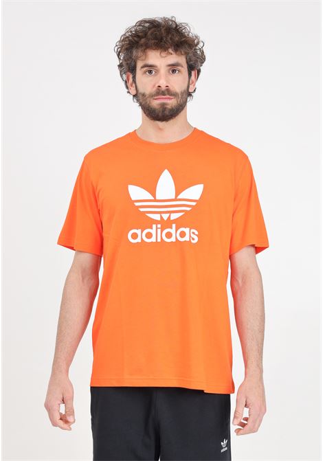 T-shirt da uomo arancione e bianca Adicolor trefoil ADIDAS ORIGINALS | IR8000.