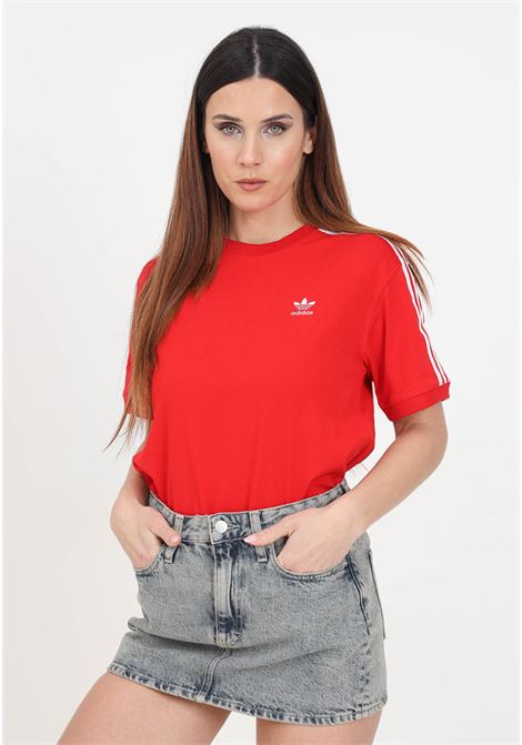 T-shirt donna rossa con tre strisce bianche ADIDAS ORIGINALS | IR8050.