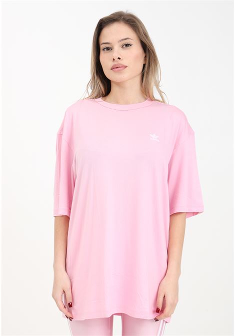 Pink women's t-shirt with logo embroidery and trefoil tee logo print ADIDAS ORIGINALS | IR8067.