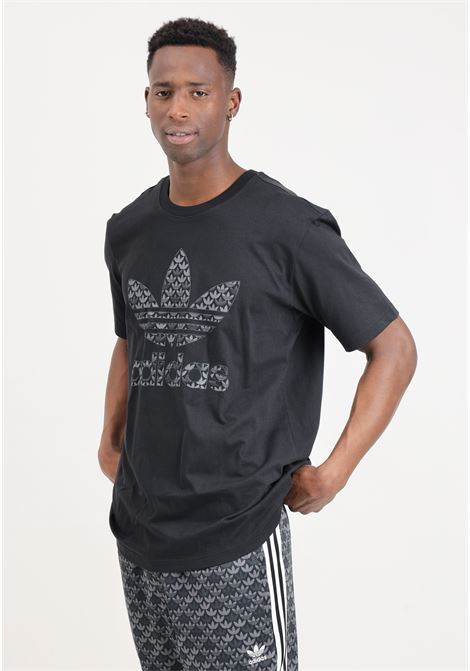 T-shirt da uomo nera grigia Classic monogram graphic ADIDAS ORIGINALS | IS0176.