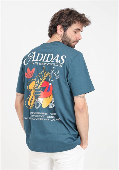 T-shirt da uomo verde petrolio con maxi stampa logo sul retro ADIDAS ORIGINALS | T-shirt | IS0225.