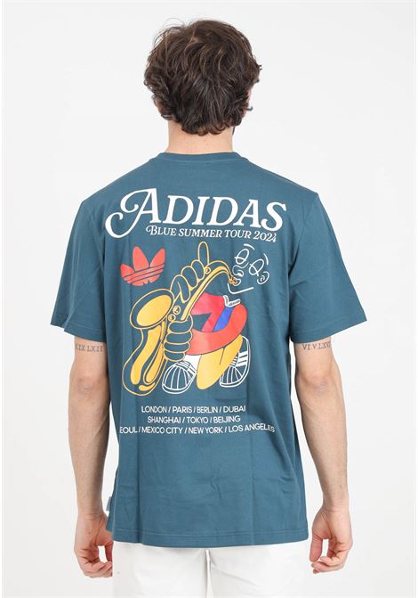 T-shirt da uomo verde petrolio con maxi stampa logo sul retro ADIDAS ORIGINALS | T-shirt | IS0225.