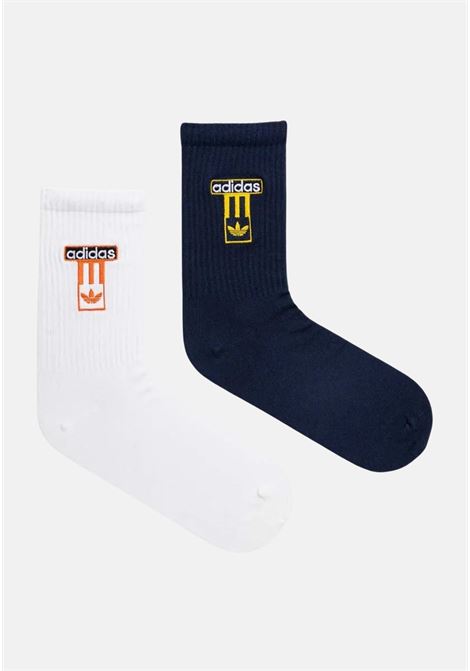 White and blue 2-pack socks for men and women with logo embroidery ADIDAS ORIGINALS | IS0740.