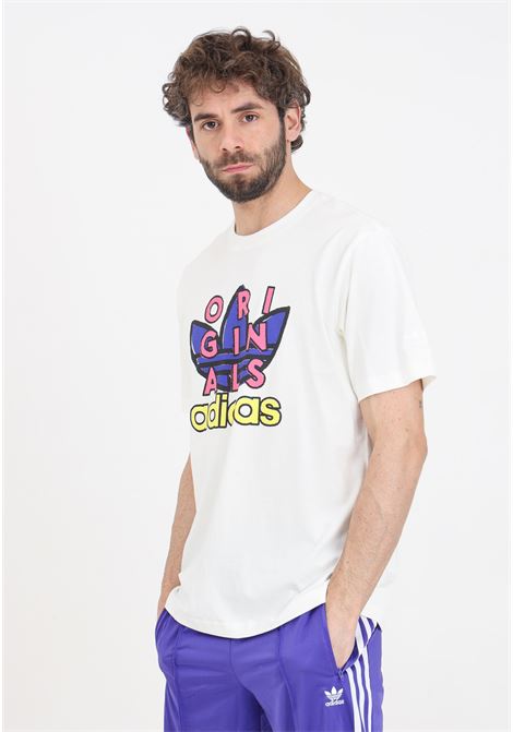 T-shirt bianca da uomo con stampa a colori sul davanti ADIDAS ORIGINALS | IS2911.