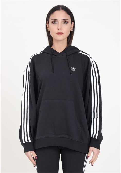 Black women's sweatshirt hoodie adicolor 3 oversized stripes ADIDAS ORIGINALS | IU2418.