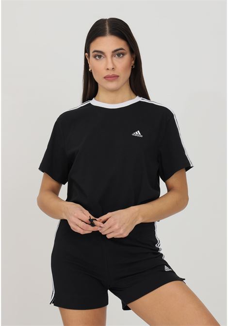 T-shirt da donna nera  Essentials 3-stripes nero con bande a contrasto ADIDAS PERFORMANCE | GS1379.